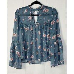 American Eagle Floral Babydoll Blouse Cottagecore Sheer Bell Top Fairycore Y2K M